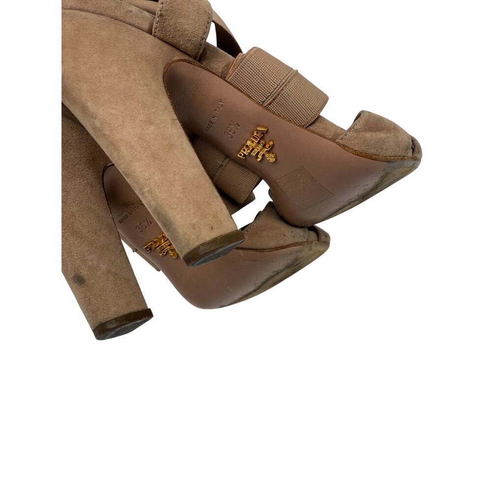 Prada Suede Leather Elastic Strappy Heeled Sandals Beige Women's Size 36.5 - Picture 8 of 8